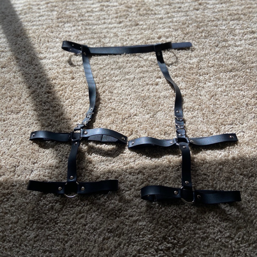 Faux leather waist and thigh harness